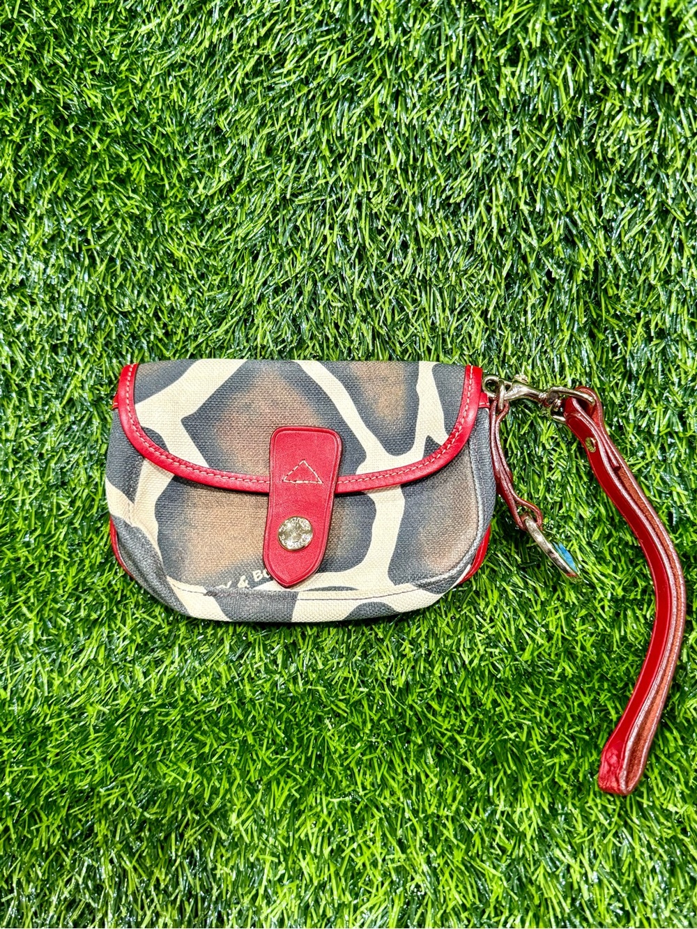 Dooney And Bourke Wristlet Zebra Animal Print Red Trim